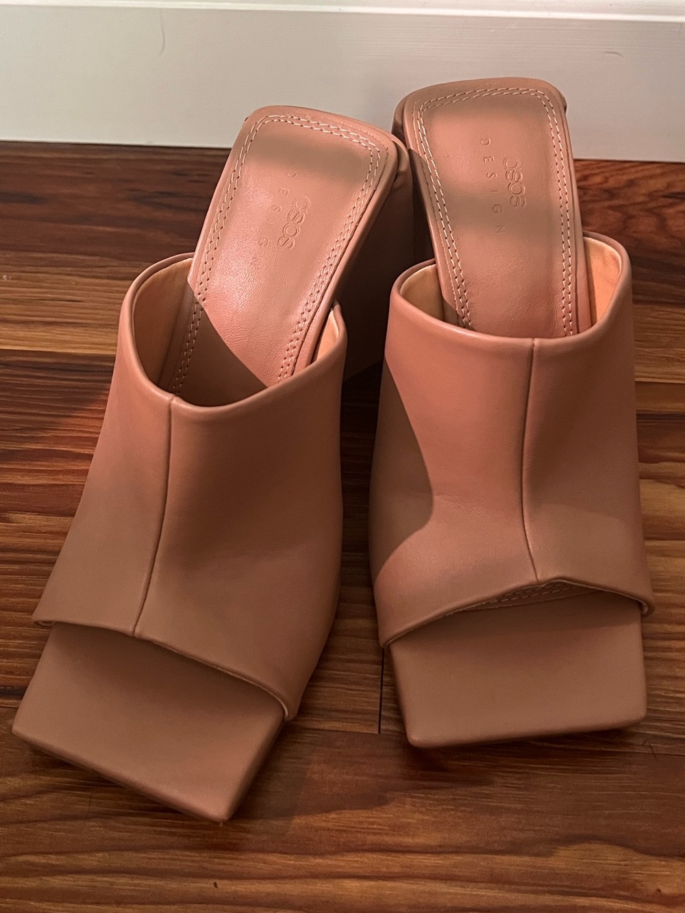ASOS Design tan mule heels